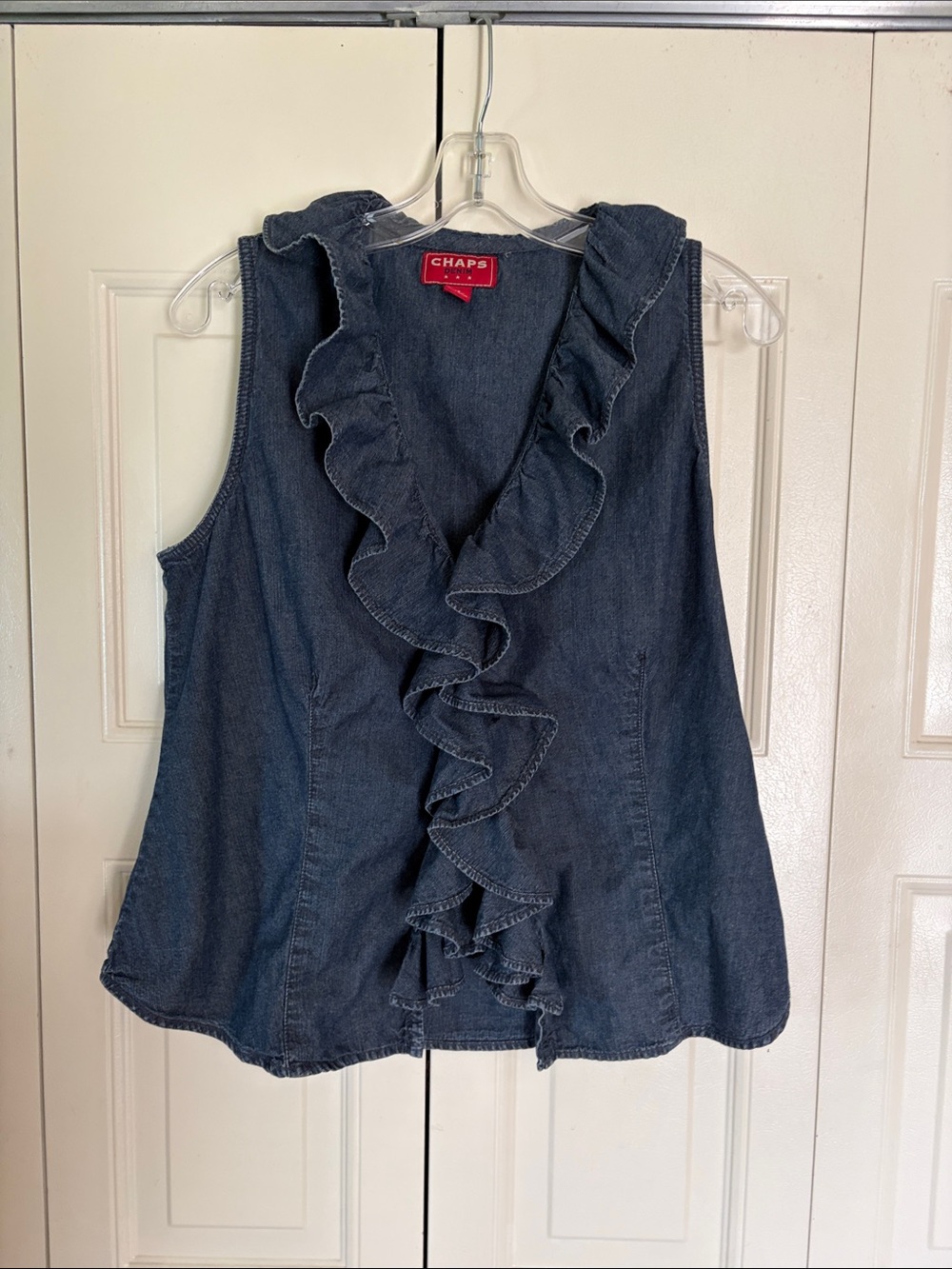 Ruffle Romantic Denim Cowgirl feminine lightweight Y2K sleevelessdark wash Sz12